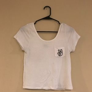 Peace Sign Pocket Detail T-Shirt